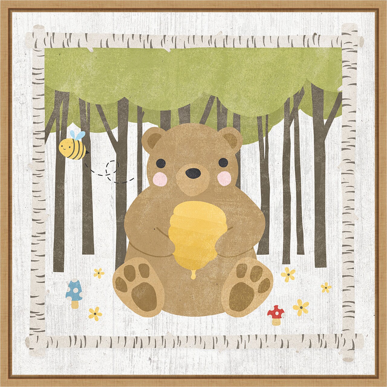 Woodland Hideaway Bear by Moira Hershey 16-in. W x 16-in. H. Canvas Wall Art Print Framed in Natural